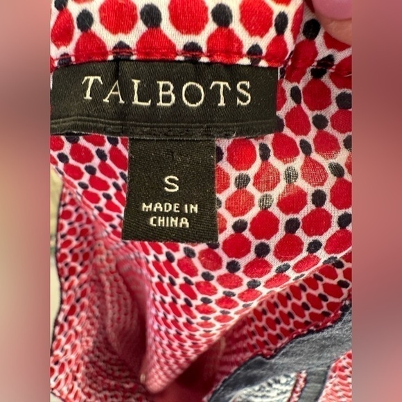Talbots top/blouse red with and blue print with ribbon trim size small - Picture 5 of 7